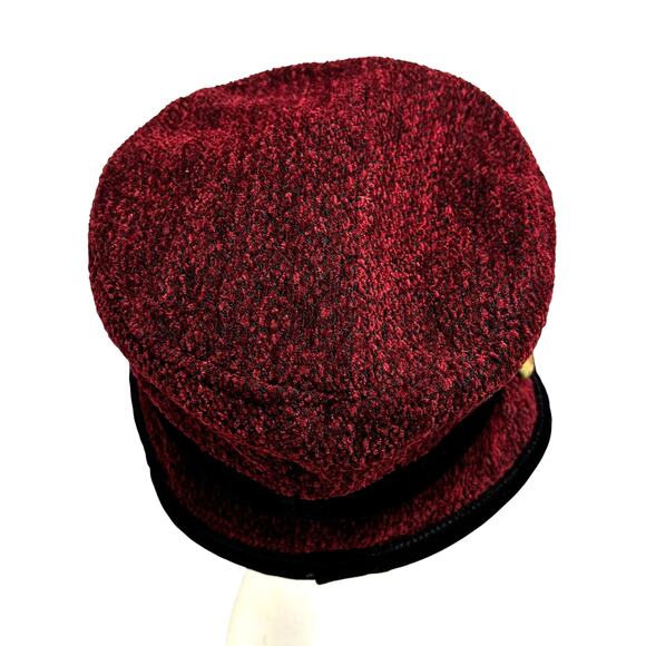 Toucan burgundy red chenille bucket hat black trim flowers on hatband soft warm - Picture 5 of 10